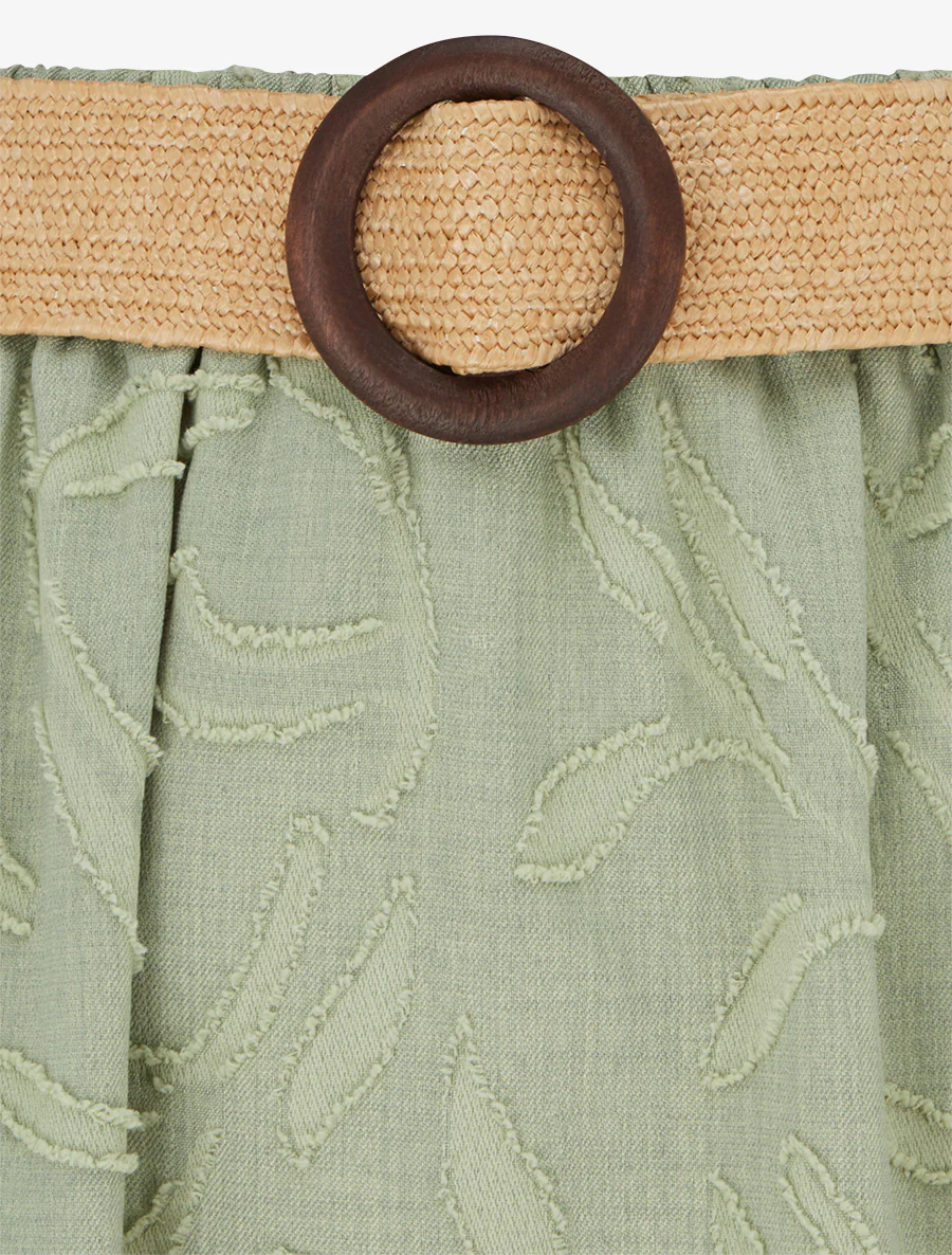 Jupe longue évasée en tissu texturé - Kaki - Image 3