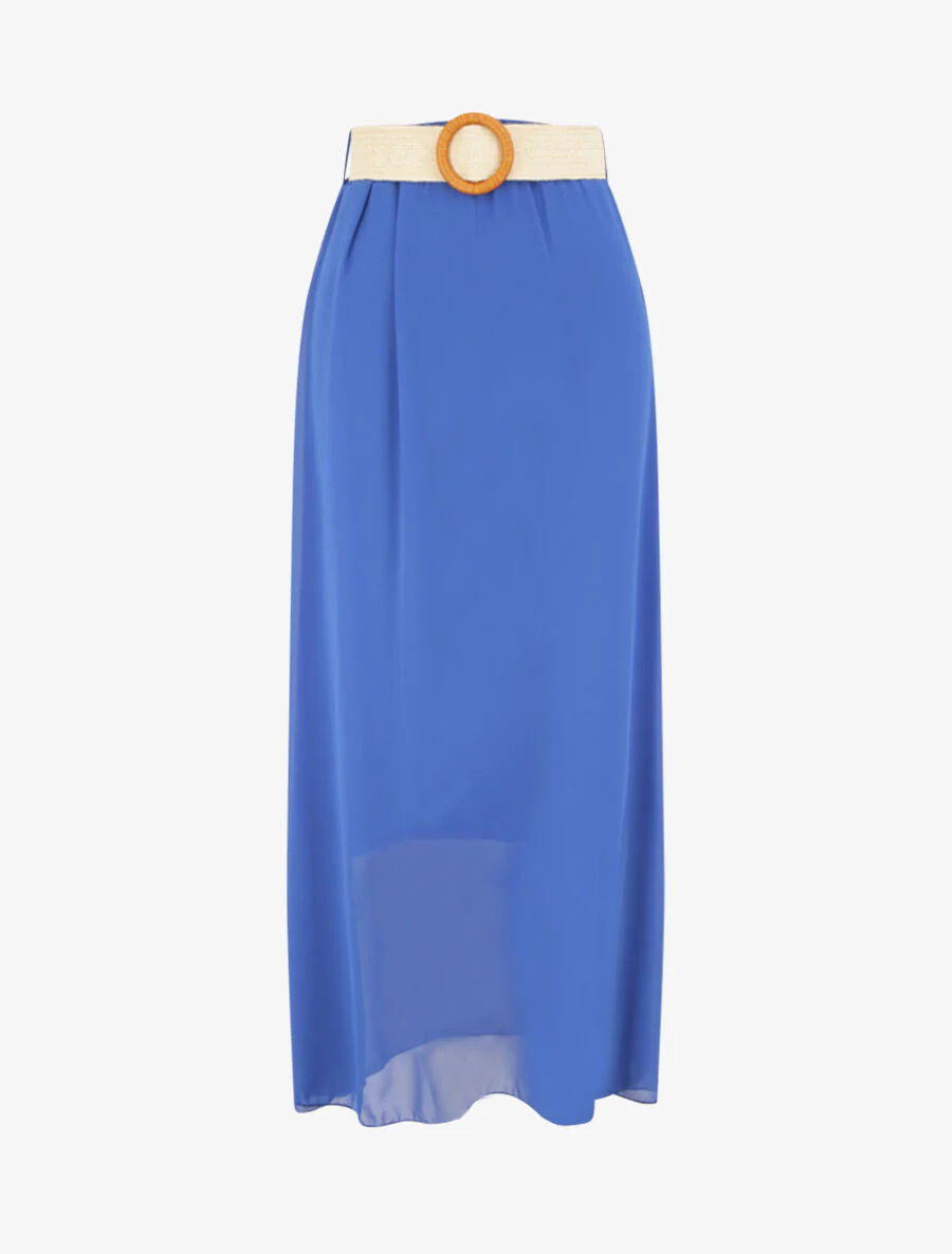 Jupe longue évasée en voile uni - Bleu électrique