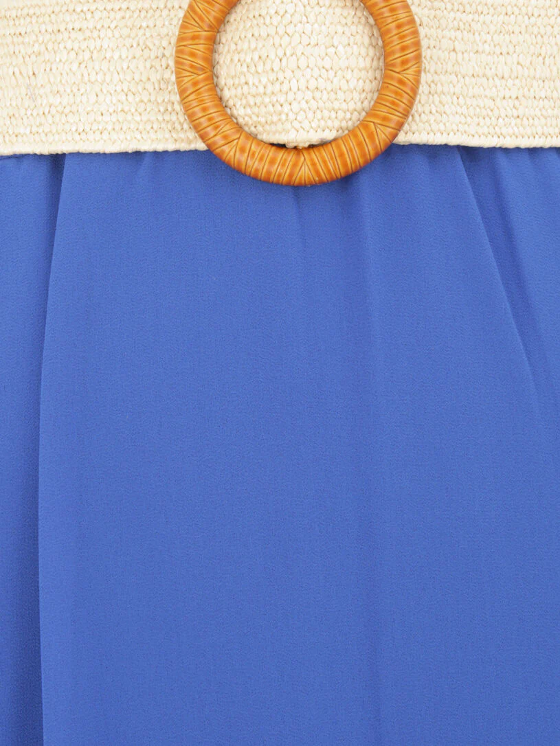 Jupe longue évasée en voile uni - Bleu électrique - Image 3