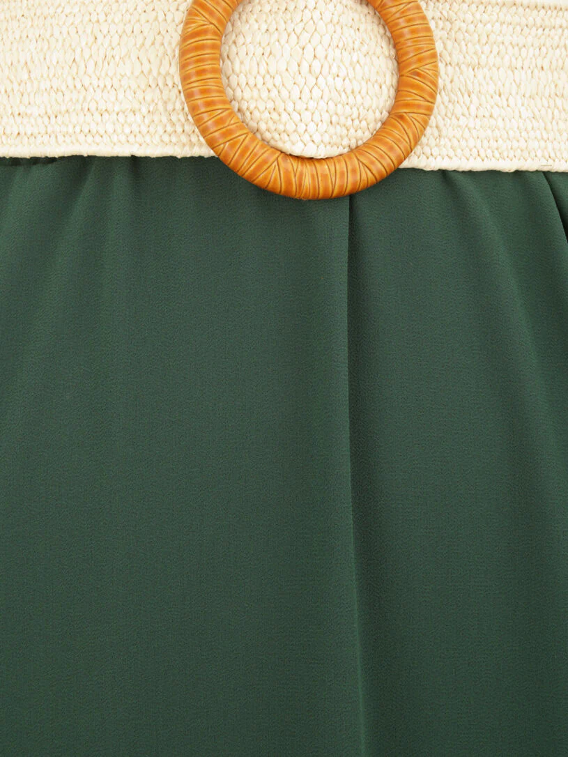 Jupe longue évasée en voile uni - Vert - Image 3