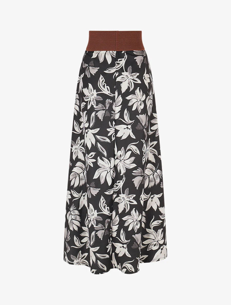 Jupe longue évasée imprimé floral - Noir - Image 2