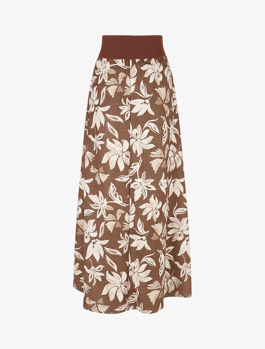 Jupe longue évasée imprimé floral - Marron - Image 2