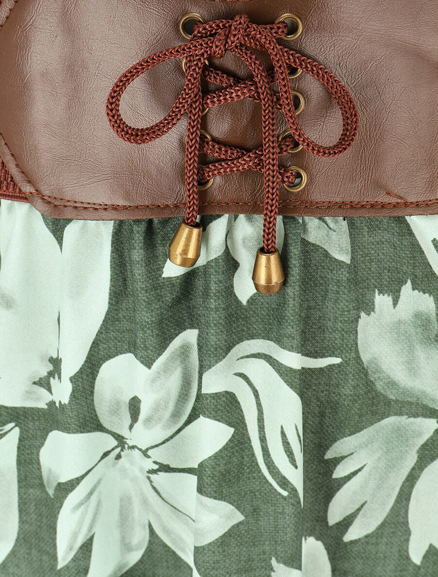 Jupe longue évasée imprimé floral - Kaki - Image 3