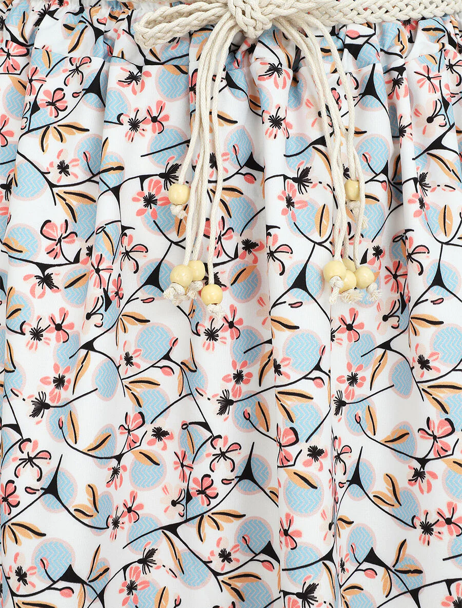 Jupe longue évasée imprimé floral - Blanc - Image 3