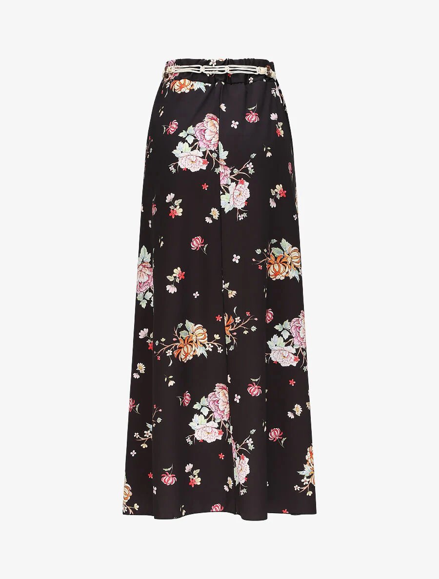 Jupe longue évasée imprimé pivoines - Noir - Image 2