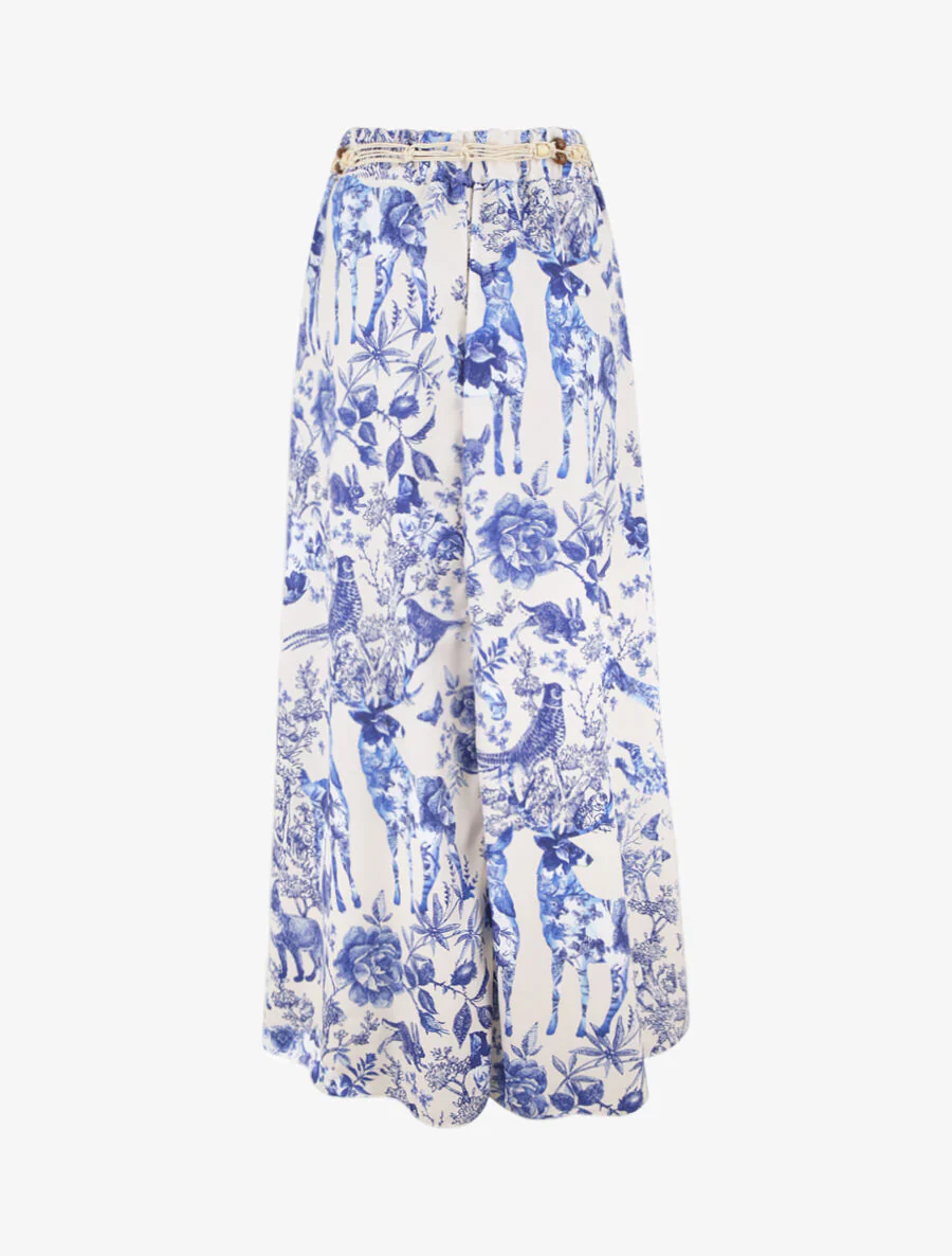Jupe longue évasée imprimé toile de jouy - Bleu - Image 2