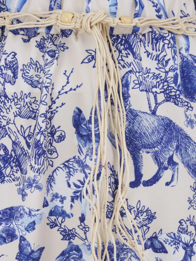 Jupe longue évasée imprimé toile de jouy - Bleu - Image 3