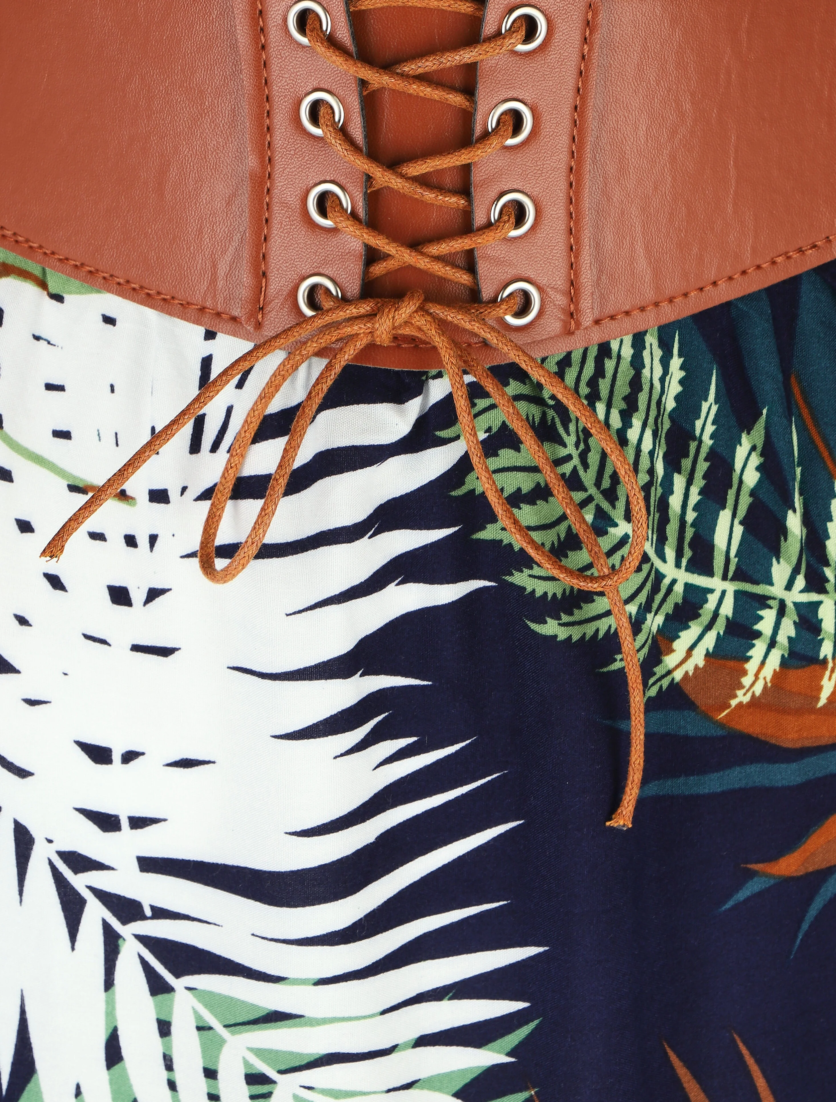 Jupe longue évasée imprimé tropical - Marine - Image 3