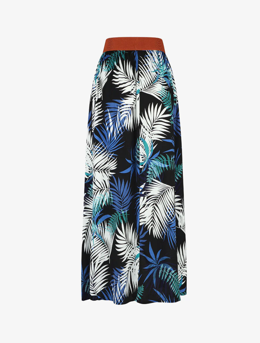 Jupe longue évasée imprimé tropical - Noir - Image 2