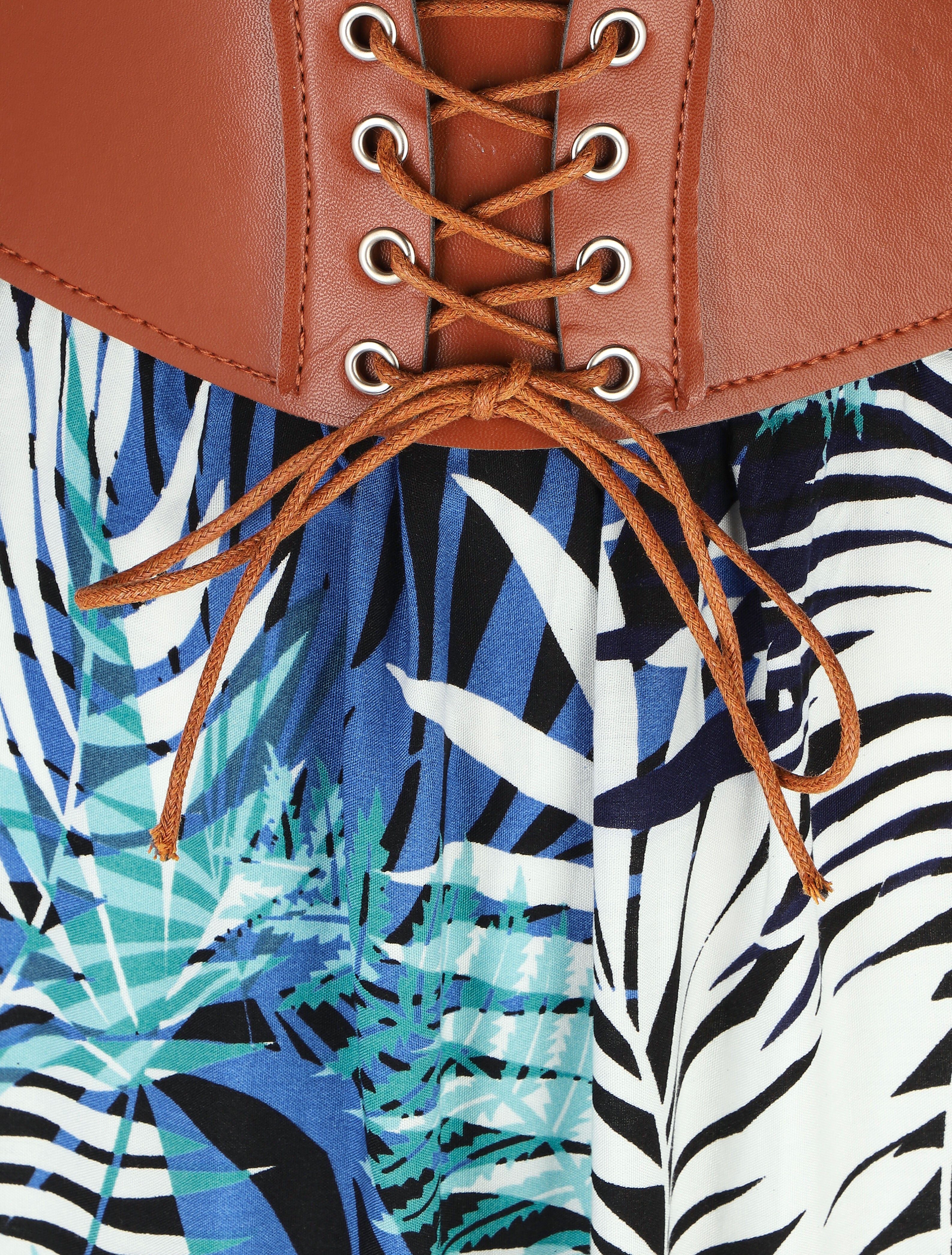 Jupe longue évasée imprimé tropical - Noir - Image 3