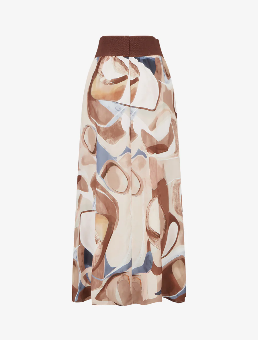 Jupe longue imprimé abstrait à taille fantaisie - Beige foncé - Image 2