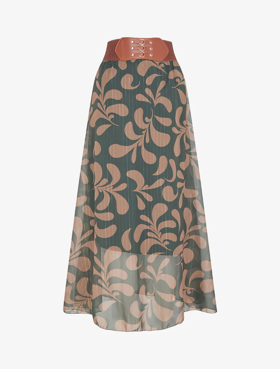 Jupe longue imprimé baroque - Vert