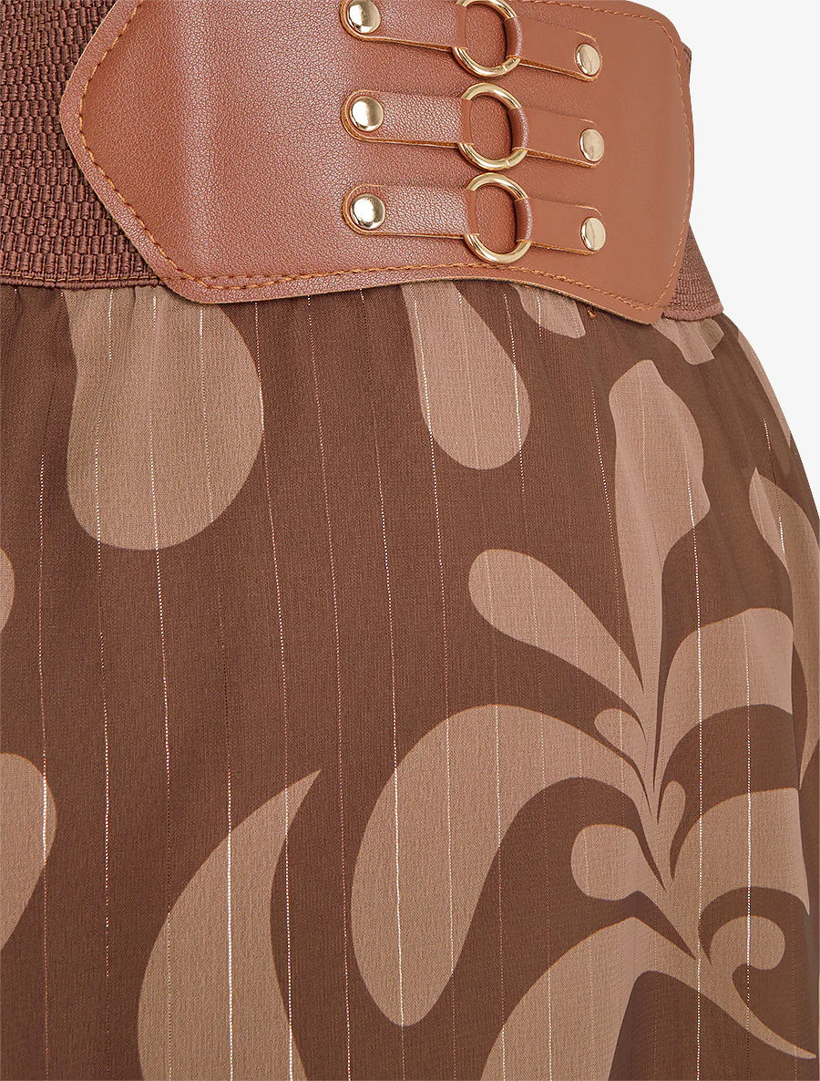 Jupe longue imprimé baroque - Marron - Image 3