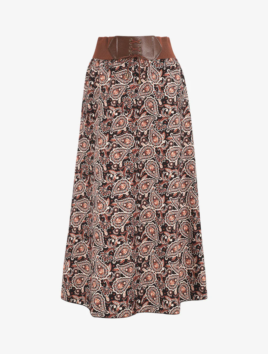 Jupe longue imprimé cachemire à taille haute - Noir
