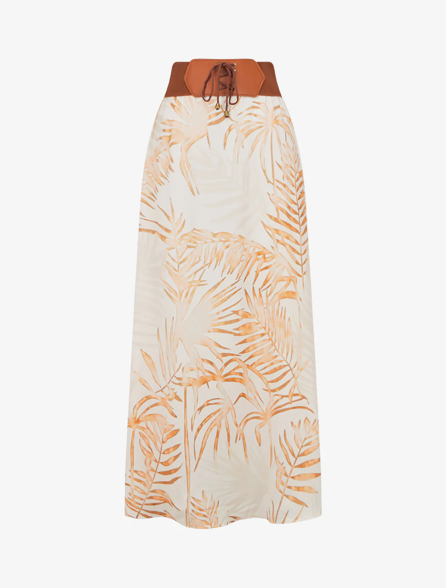 Jupe longue imprimé feuillage - Beige