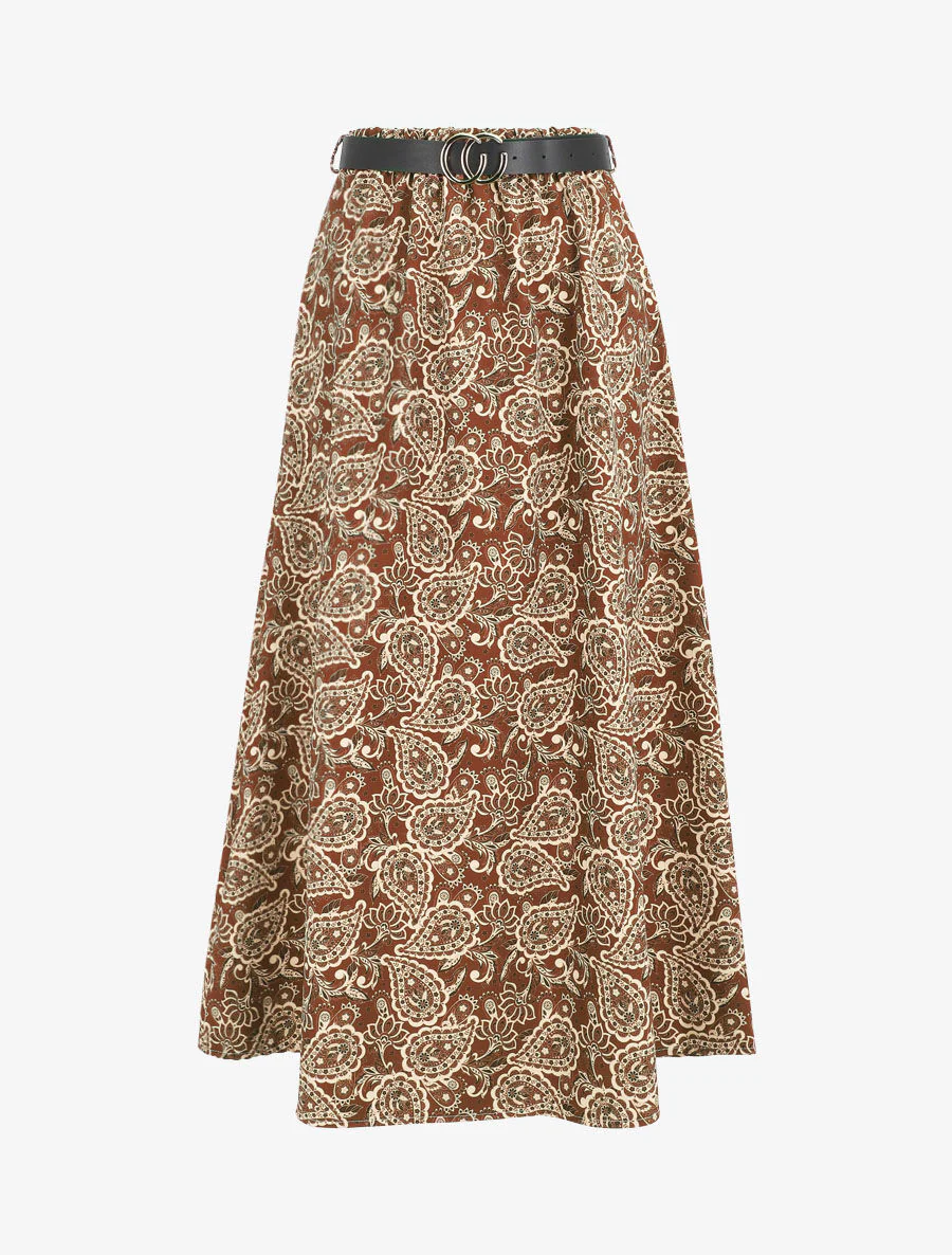 Jupe longue imprimé fleurs baroques - Marron
