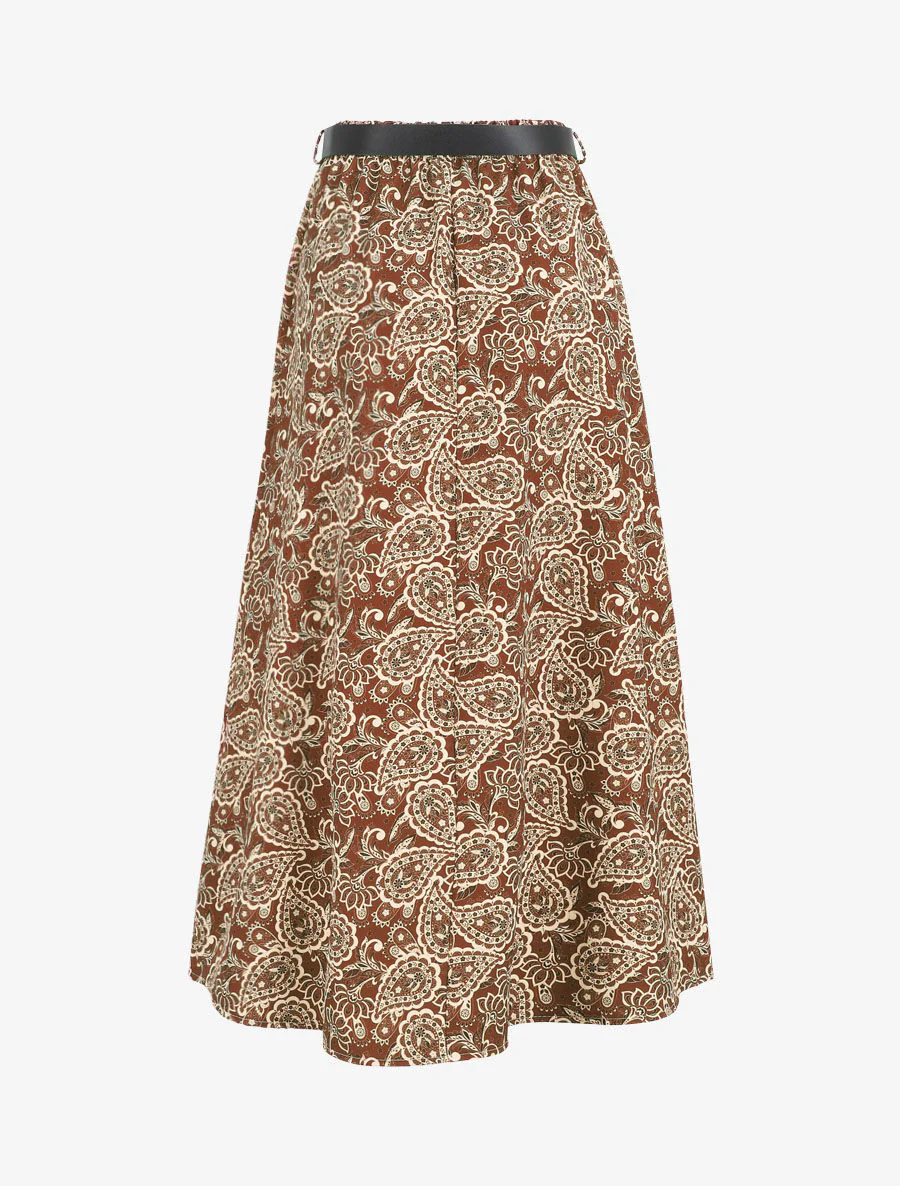Jupe longue imprimé fleurs baroques - Marron - Image 2