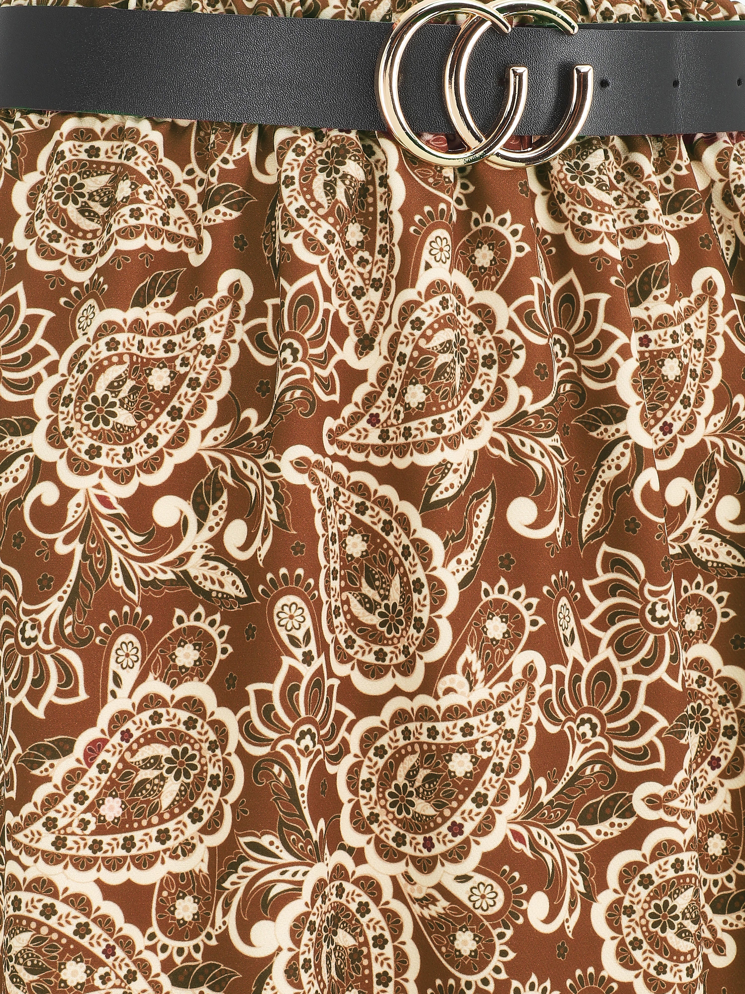 Jupe longue imprimé fleurs baroques - Marron - Image 3
