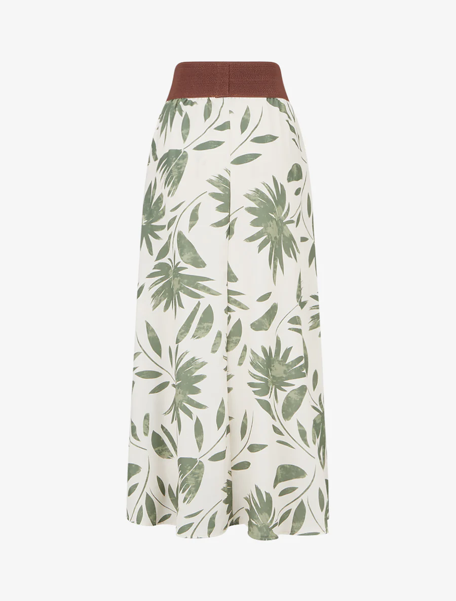 Jupe longue imprimé floral à taille fantaisie - Kaki - Image 2