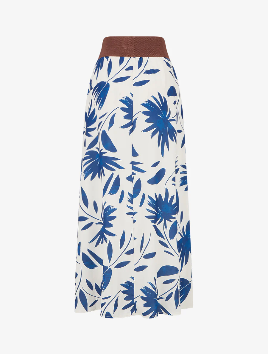 Jupe longue imprimé floral à taille fantaisie - Bleu foncé - Image 2