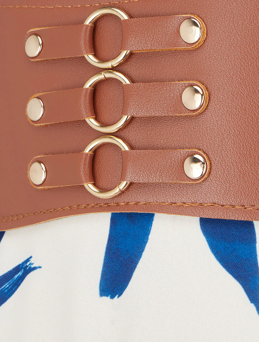 Jupe longue imprimé floral à taille fantaisie - Bleu foncé - Image 3