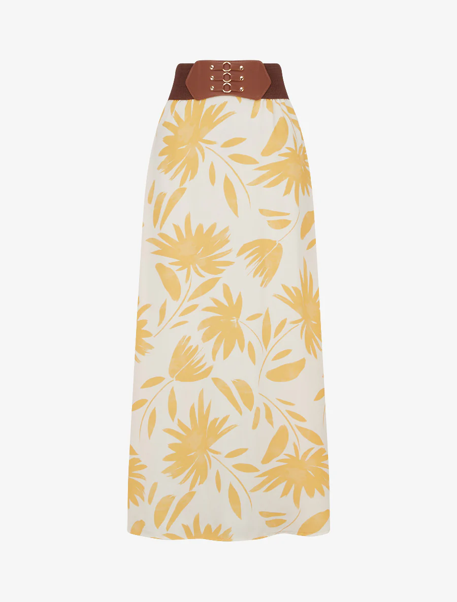 Jupe longue imprimé floral à taille fantaisie - Jaune