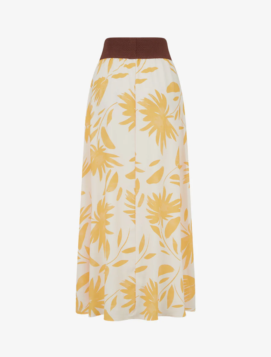 Jupe longue imprimé floral à taille fantaisie - Jaune - Image 2