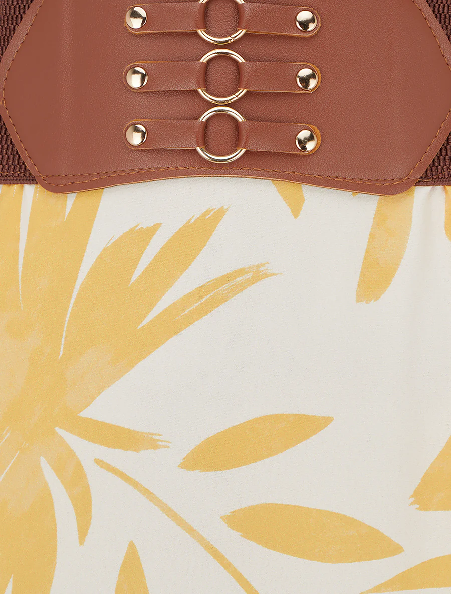 Jupe longue imprimé floral à taille fantaisie - Jaune - Image 3