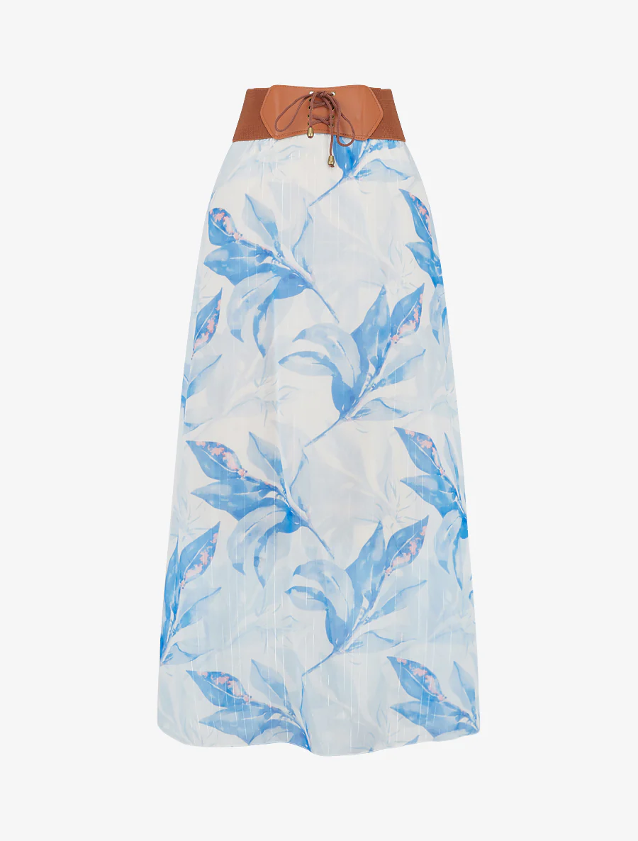 Jupe longue imprimé floral - Bleu ciel