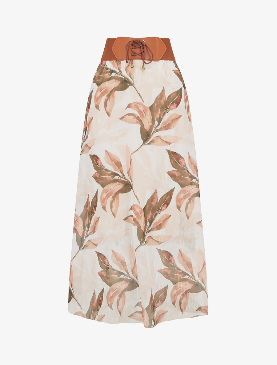 Jupe longue imprimé floral - Kaki