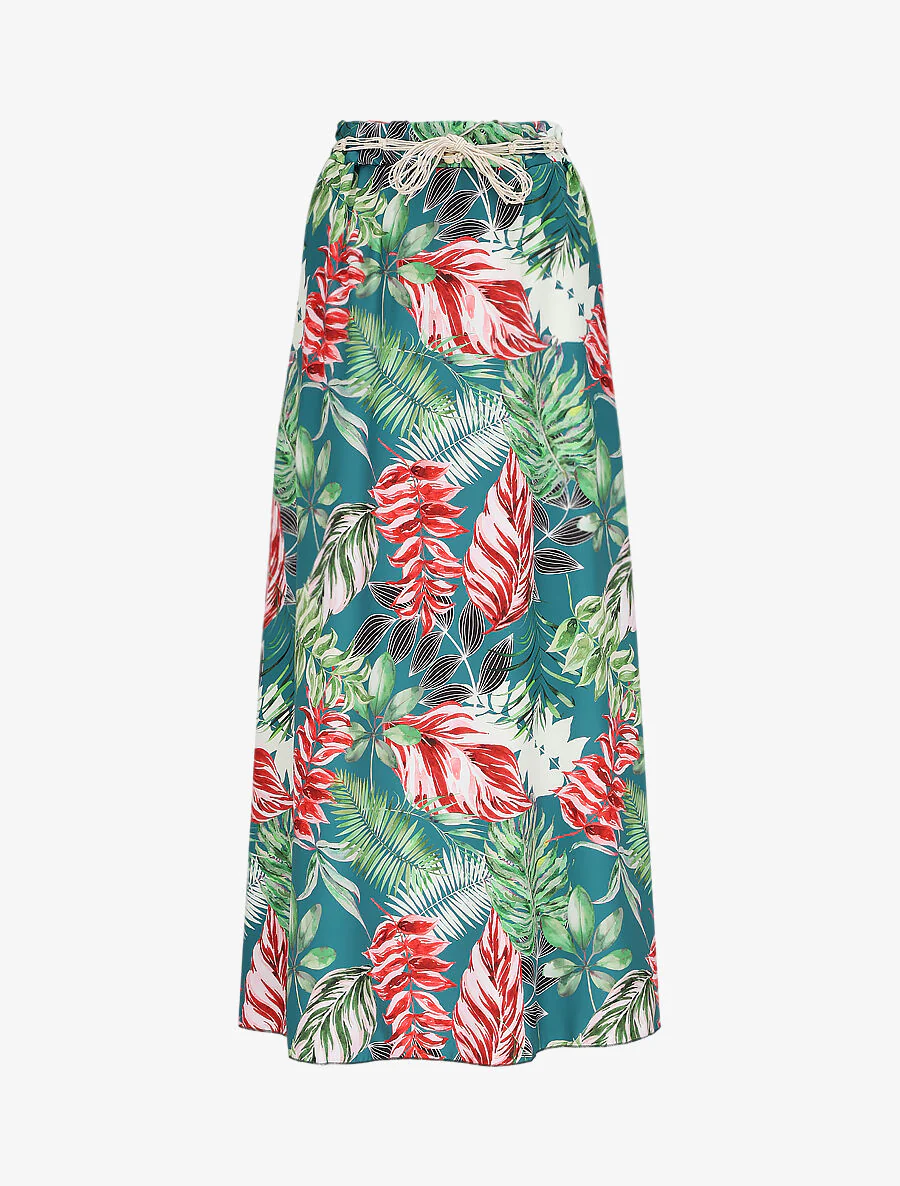 Jupe longue imprimé tropical - Bleu canard