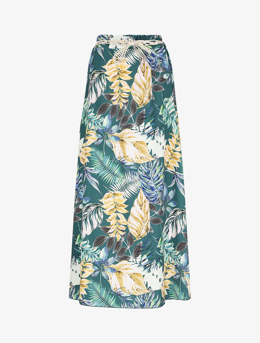 Jupe longue imprimé tropical - Vert foncé