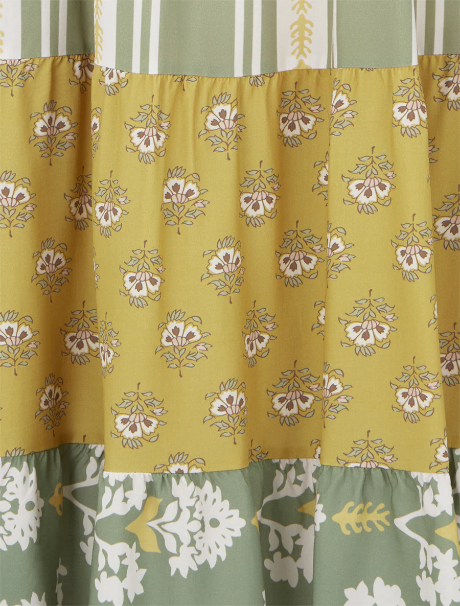 Jupe longue patchwork coupe évasée - Vert olive - Image 3