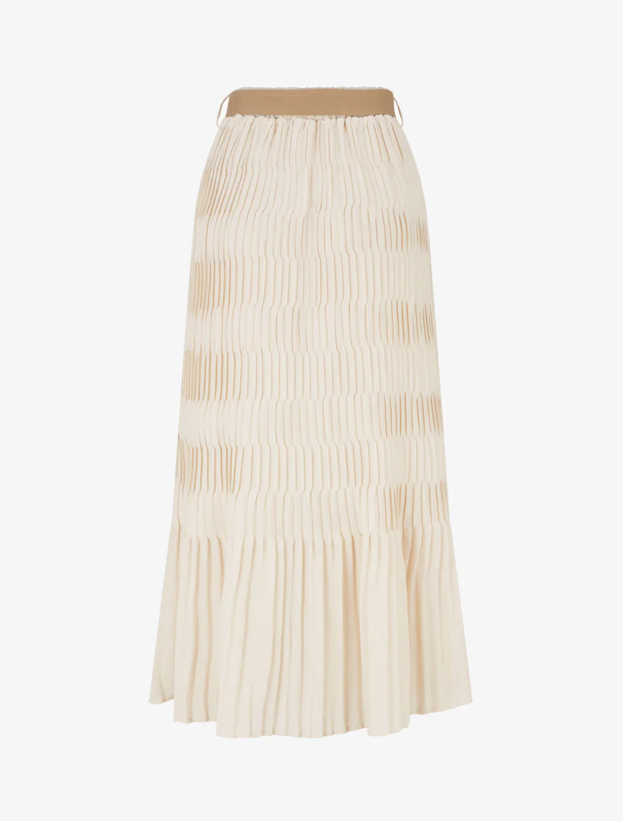 Jupe longue plissée à taille élastiquée - Beige - Image 2