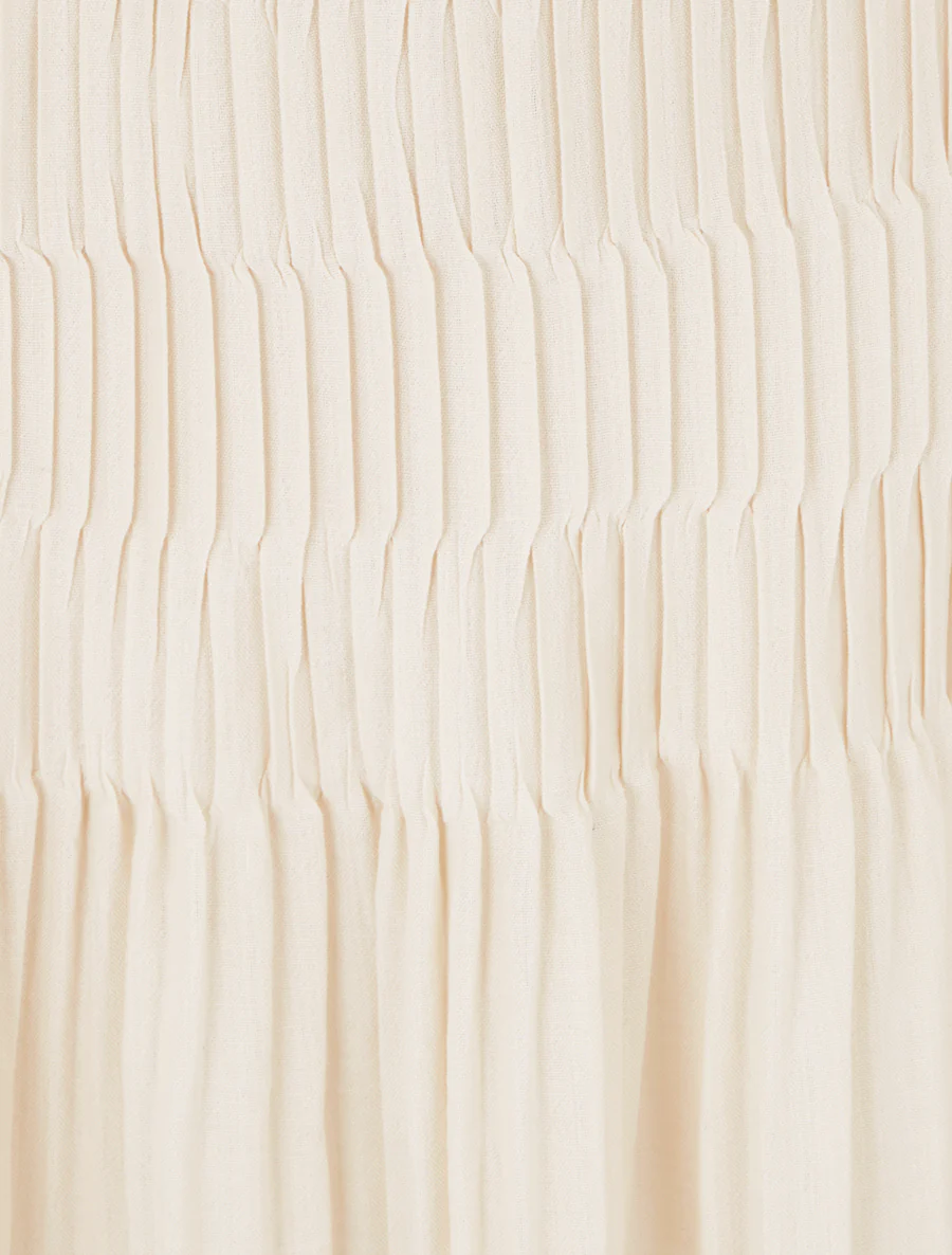 Jupe longue plissée à taille élastiquée - Beige - Image 3