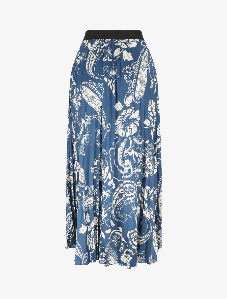 Jupe longue plissée imprimé foulard - Bleu - Image 2