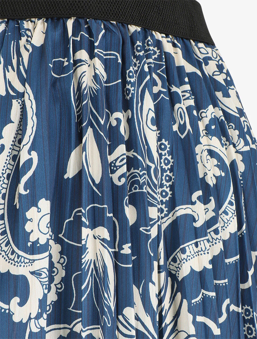 Jupe longue plissée imprimé foulard - Bleu - Image 3