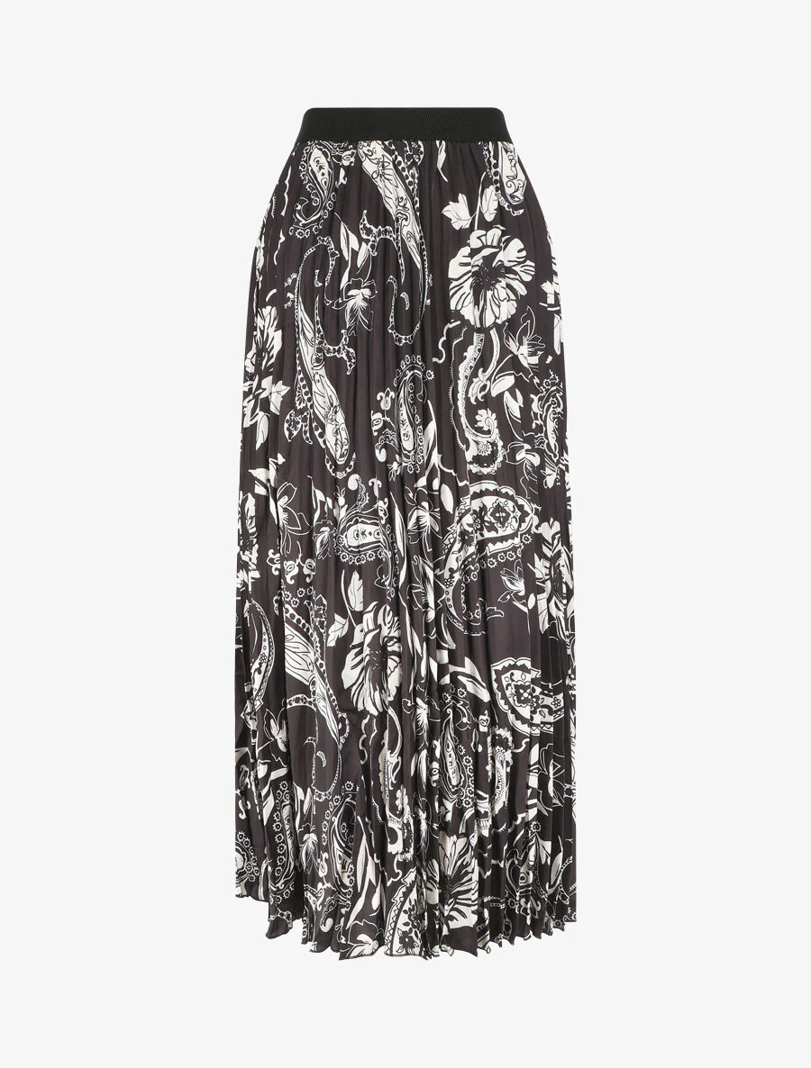 Jupe longue plissée imprimé foulard - Noir