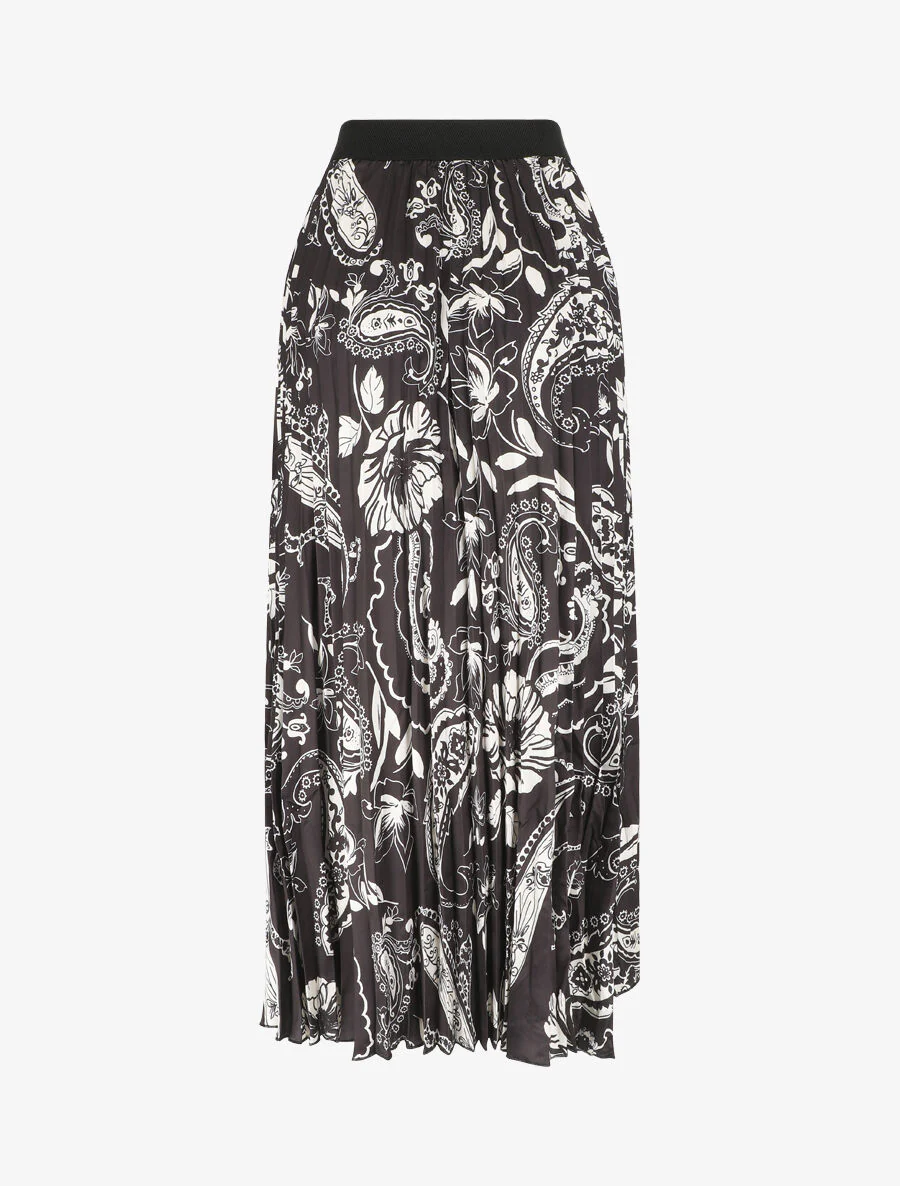 Jupe longue plissée imprimé foulard - Noir - Image 2