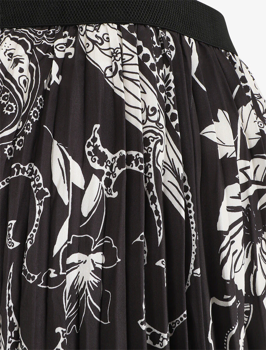 Jupe longue plissée imprimé foulard - Noir - Image 3