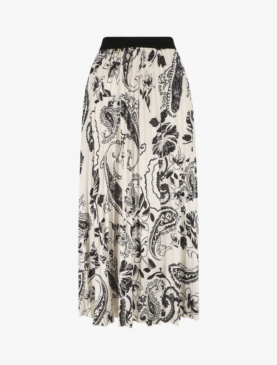 Jupe longue plissée imprimé foulard - Crème