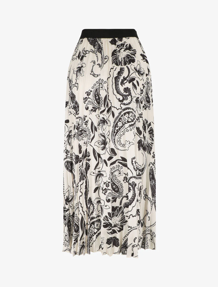 Jupe longue plissée imprimé foulard - Crème - Image 2