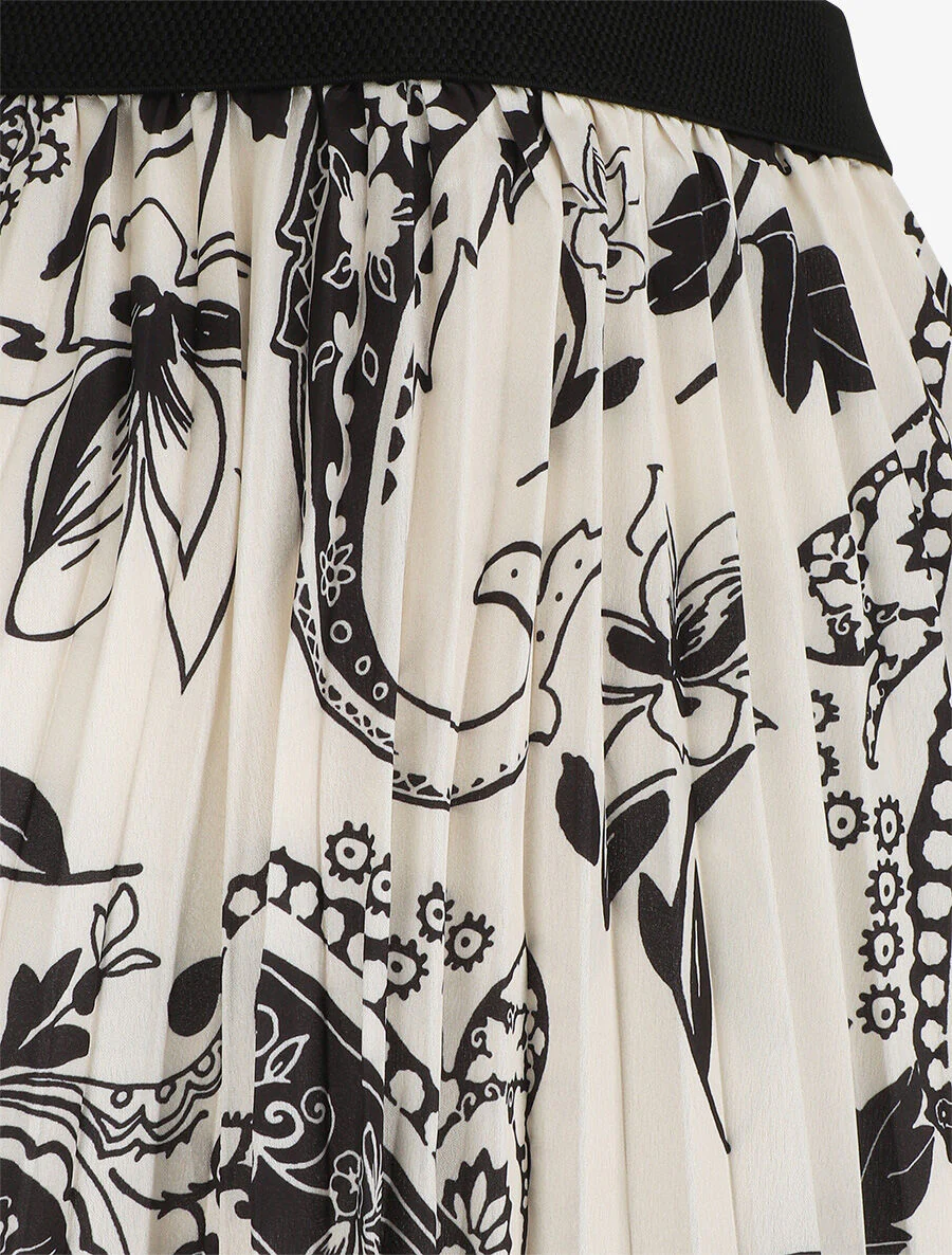 Jupe longue plissée imprimé foulard - Crème - Image 3