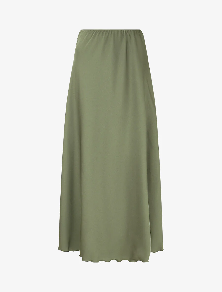 Jupe longue satinée unie - Kaki