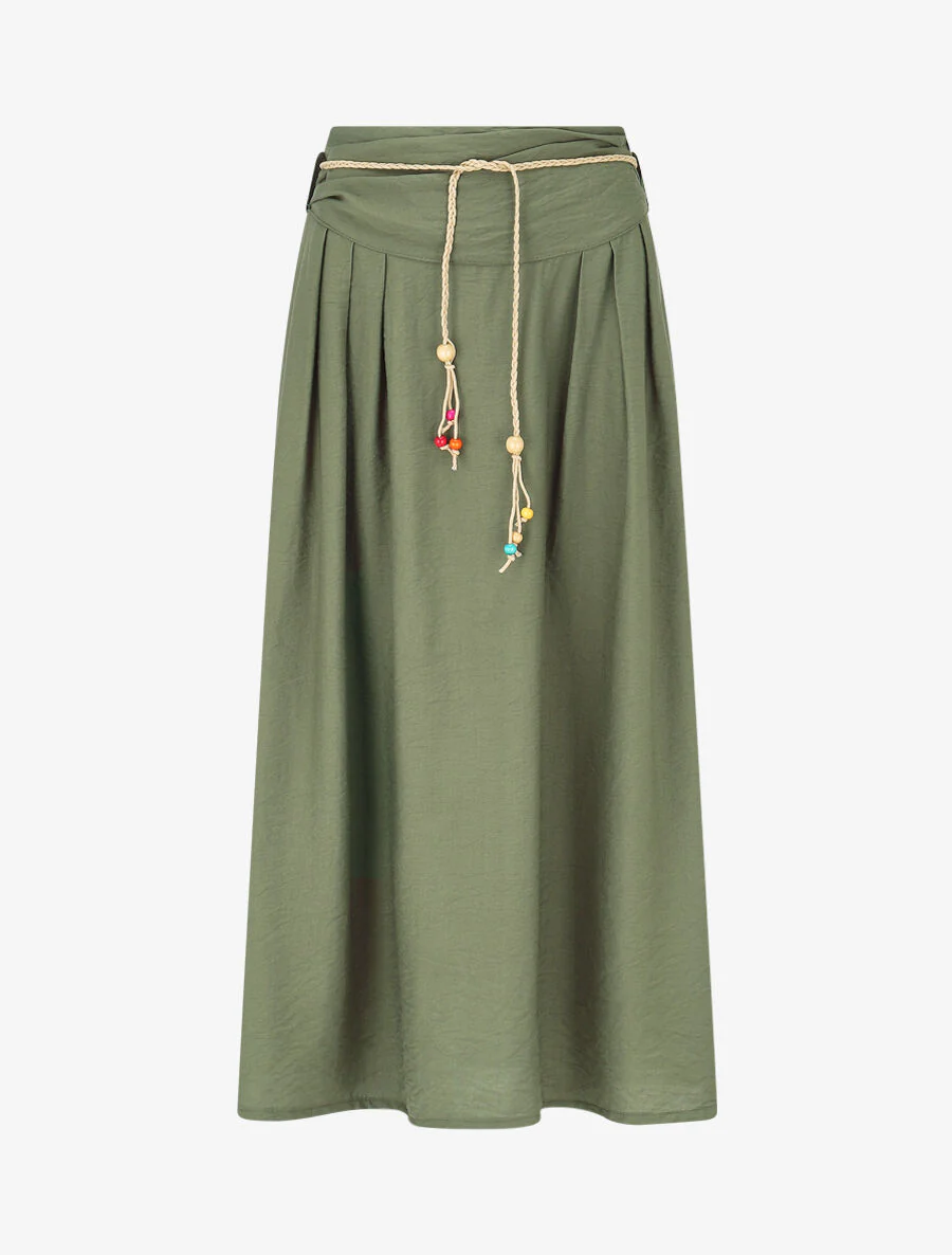Jupe longue taille haute coupe évasée - Kaki