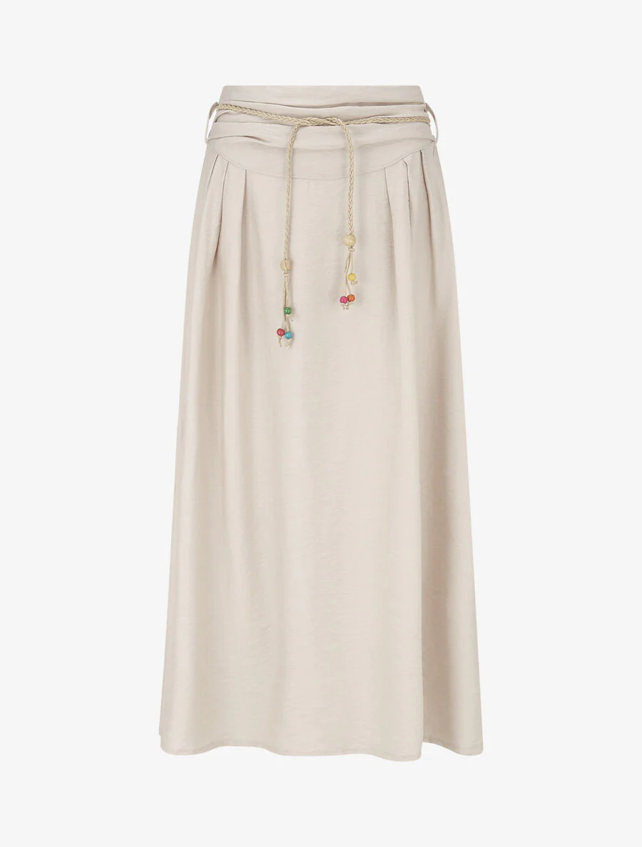 Jupe longue taille haute coupe évasée - Beige