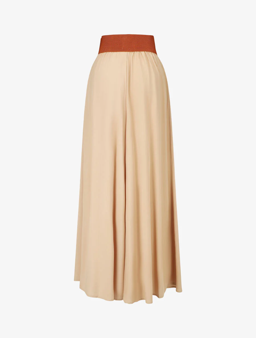 Jupe longue unie à taille élastiquée - Beige - Image 2