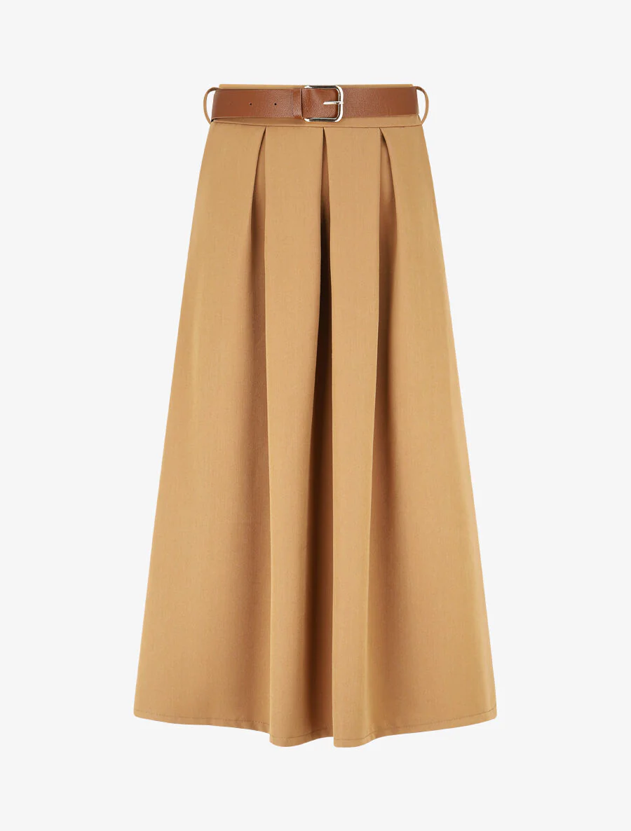Jupe longue unie à taille élastiquée - Camel