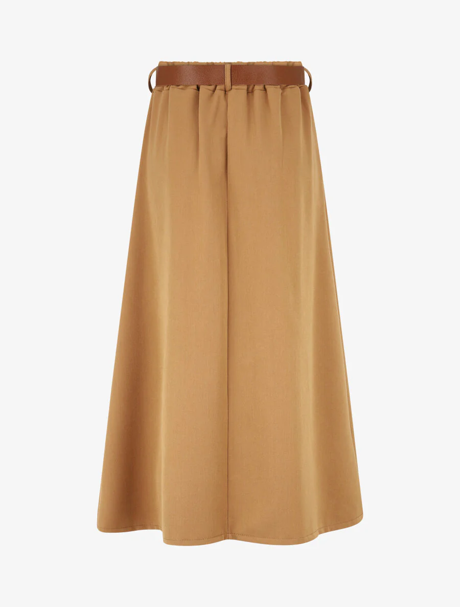 Jupe longue unie à taille élastiquée - Camel - Image 2