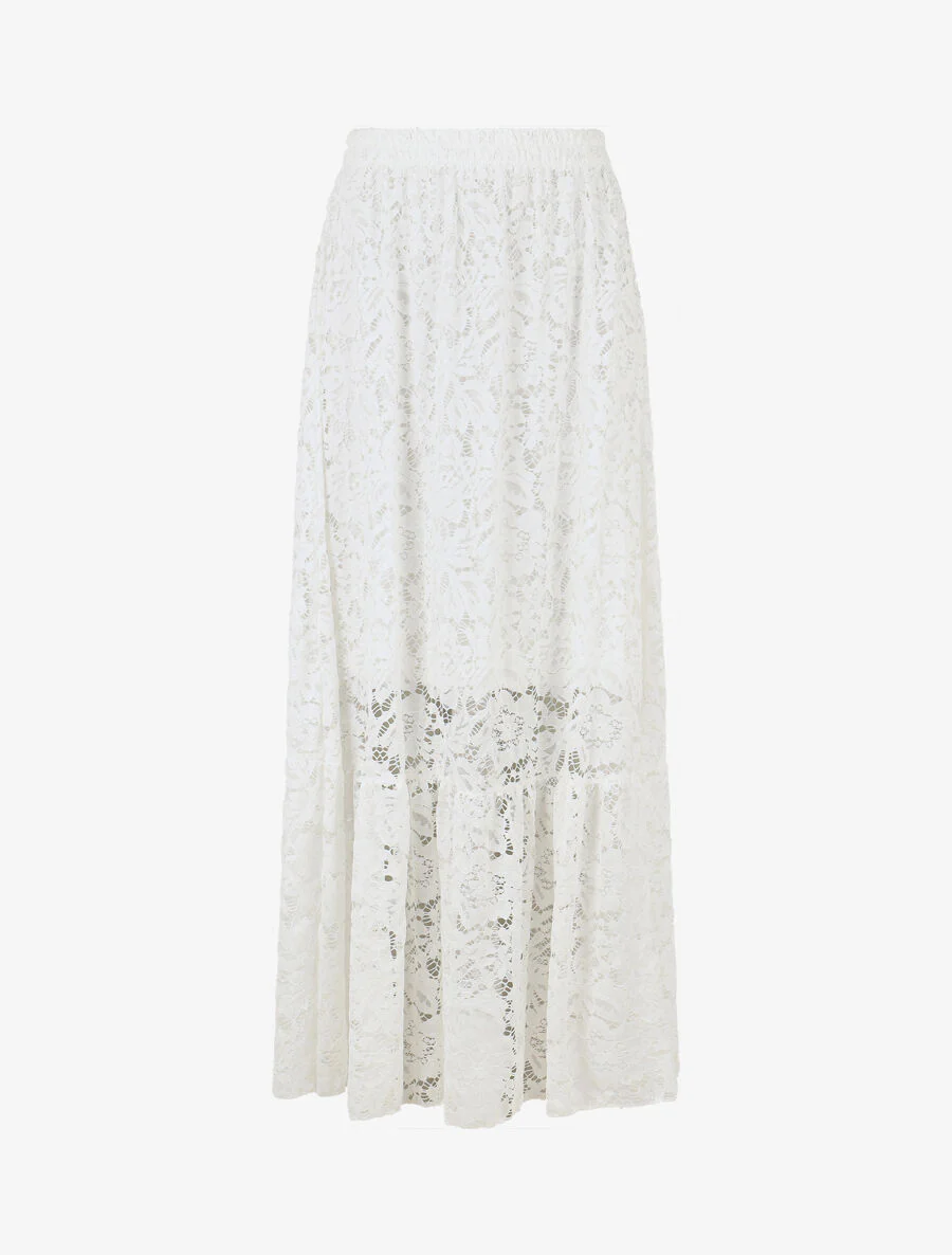 Jupe longue unie en dentelle - Blanc